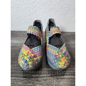 St Johns Bay Multi-Color Karma Mary Jane Woven Stretch Wedge Heel Shoe SZ 8